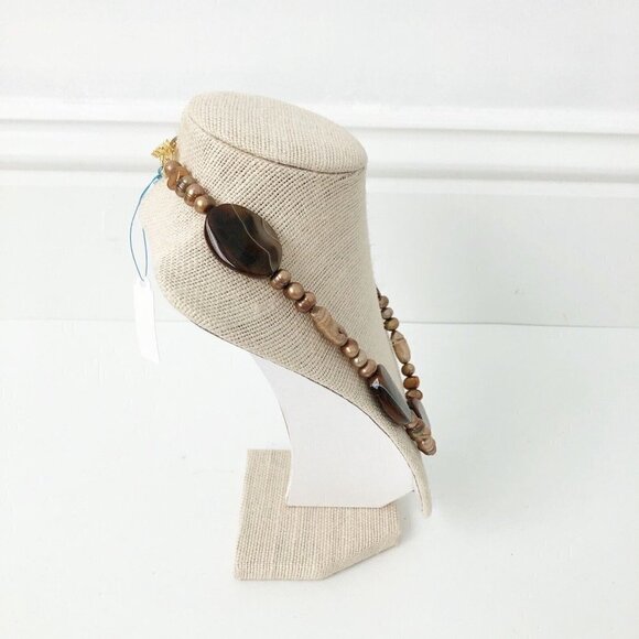 NWT Genuine Agate & Pearl Necklace Beaded Brown Bronze-Colored - Picture 4 of 6